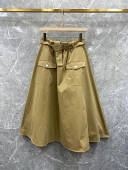 2021 novi trendi ženski pojas,ukrašen simetrični u džepovima, univerzalni monotono suknju srednje dužine 924