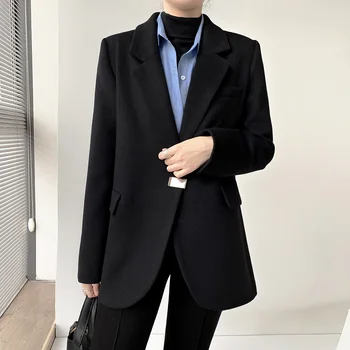 Crni Vuneni kostim Kaput Ženska Zimska odjeća, Moda Svakodnevni 2022 Nove Debele Kapute Odjeća High Street