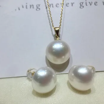Priroda AA bijela sounth sea pearl novčić MABE pearl 18k privjesak/NAUŠNICE 13-14 mm veliko perle FPPJ