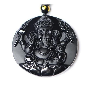Prirodni Crni Opsidijan Klesanog Ganesh Slon Sretan Besplatno Privjesci Ogrlica Prekrasan Kamen Crystal Moda žena čovjek Amulet Nakit