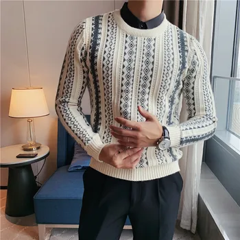 Zadebljana ромбовидная rešetka pletene džemper, košulja ovratnik lažni od dva dijela džemper muške poslovne džemper bijela