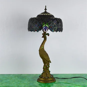 DLMH Tiffany Table Lamp Peacock Contemporary Retro Creative Colour LED Light For Home