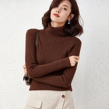 2021 Novu jesensko zimske pletene pulover s visokim воротом Ženska koreanska verzija čiste boje Temperament Osnovne ženski veste J258