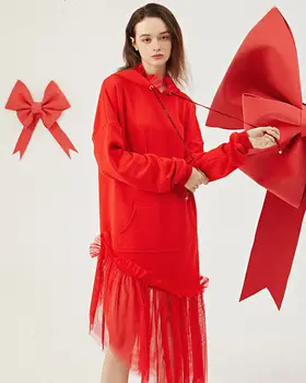 Ženska Elegantna i Dostojan Crvene Pređe Džemper Haljina Dizajniranju Majica s Kapuljačom za Dame