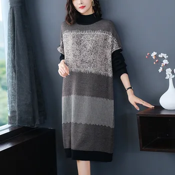 2022 NOVU Jesen / Zima Plus Size haljina Ženska odjeća Slobodan Pletene džemper Haljina Vintage Ženska Odjeća D511