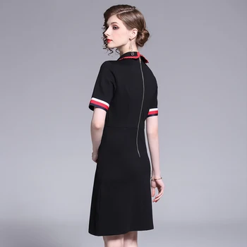 Novi 8506 high-end ženska odjeća kvaliteta rever trake šivati haljinu s izvezenim i kratkim rukavima