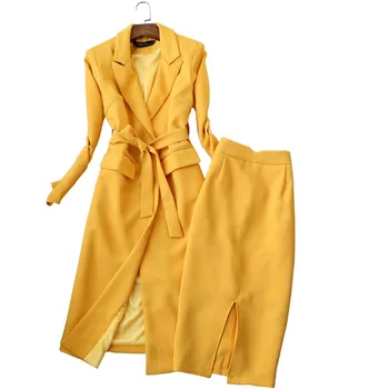 2019 Upscale boutique modni odijelo jesen novi tanki dugi odijelo sa dugim rukavima ovratnik ветровка visokim strukom suknja dame iz dva dijela