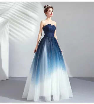 Veliki Veličina 5XL običaj Luksuzni Gradijent Plava Bez Naramenica Loptu Haljina Vjenčanja Wedding Party Haljina rođendanski Poklon Za Žene