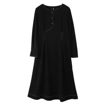 Wanbo dress 2021 novo donje haljina srednje dužine pamuk monotone тканое crna haljina na zakopčane