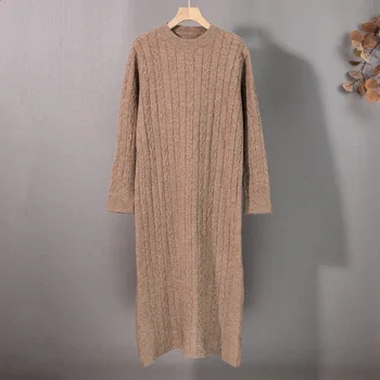 Вязаное haljina donje 2021 novo slobodno srednje dužine lijeni vjetar pulover ca džemper iznad koljena suknju zima, hi,0101-10