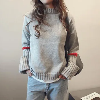 Japanski Stil Pletene Pulover Ženski Kontrastnoj Boji Džemper Dugih Rukava Skakači Svakodnevne Slobodne Vrhovima Nove Šik Pull Femme