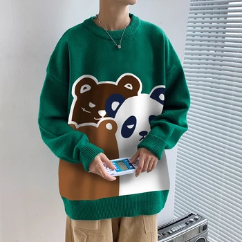 Hong kong stil novi slobodan dan-to-dan neutralan par okrugli izrez pulover trend ispis džemper muška jakna