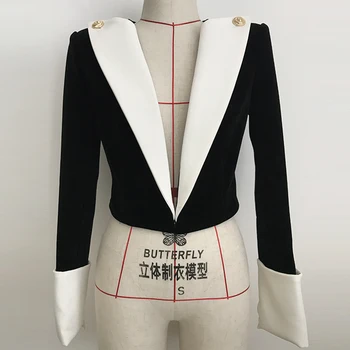 2021 VISOKU KVALITETU Novi Modni Dizajn Blazer Ženski Velika kragna u Boji Blok Baršunasti sportska jakna Kratka jakna