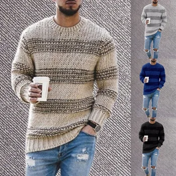 Europski i američki muški pulover džemper za jesen/zimu 2021 novi pletene džemper plus size prugasta casual džemper za muškarce