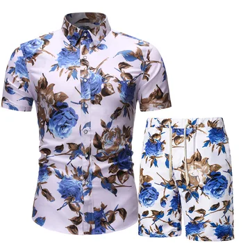 Gospodo Havajski Setove 2021 Ljetna Muška Plaža Odjeća Cvjetni Print Kompleti Iz Dva Predmeta Muške Casual Majica i Kratke hlače Za Svečane Odjeće