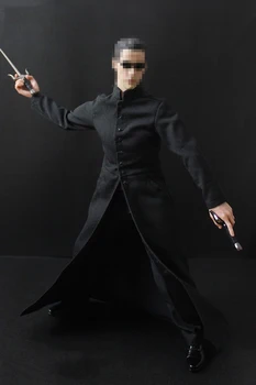 1/6 skala muške odjeće matrica NEO Keanu Reeves crni kaput odjeća, odijelo i cipele i pribor.