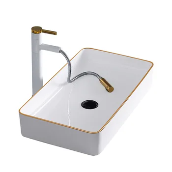 Umivaonik na šalteru, model hoteli инженерства zdjelice zlatne boje na brodu keramike, pravokutni keramički umivaonik
