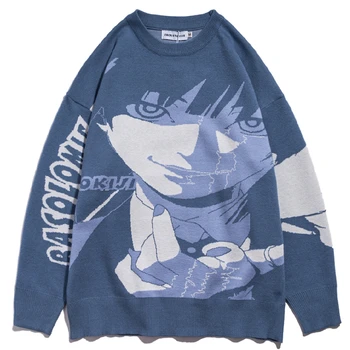 Muški Hip-hop Ulica Harajuku Vintage Džemper Klasicni Japanski Anime Stil Djevojka Pletene Džemper 2021 Jesen Pamuk Pulover