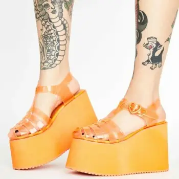 Ženska moda Bombona Transparentno T-Bar Gležanj Remen platforma Sandale Cipele