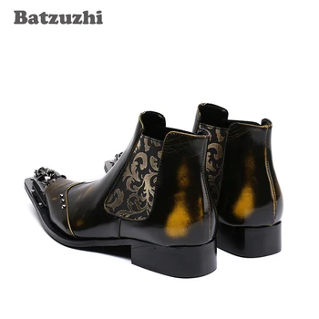Batzuzhi / Talijanske Muške kožne cipele Ručne izrade, čizme sa željeznim Vrhom, modni moto čizme, muške smeđe Botas Hombre, 38-46