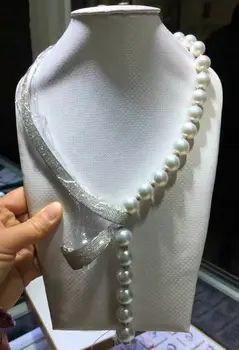 2017 novi dizajn 11-12 mm prirodni južnim morima, bijeli biser ogrlica>>>>>>djevojke za žene nakit, ogrlice i privjesci Besplatna dostava