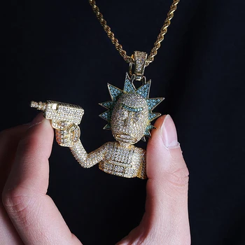 Ledeni Out Cartoon Figure Pendant Necklace Muške Gold Silver Color With Chain Twist Chain Jedinstveni Hip-Hop Šarm Nakit Pokloni