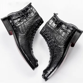 Muška Luksuzna Krokodilske Britanska Službena Cipele s visokim Берцем, munje s okruglim Vrhom, Black Office Čizme Od prave kože 38-44