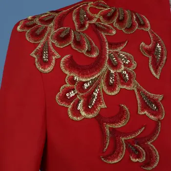 Kineski stil crvena sportska jakna sa izvezenim muško odijelo mladoženje kit sa hlače muške kineski tunica odijelo pjevačica umjetničko crveno svečana haljina