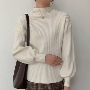 Korejski Japanski Modni Stil Ženski Džemper 2021 Jesen Zima Novi Jednobojnu Okrugli Izrez Dugi Rukav Casual Pulover Vrhovima