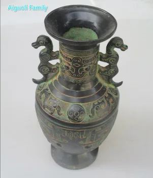 Umjetnička zbirka Kineski Stari Brončani Ručno Rezbareni Životinje Vaza/Home Decorated Metal Vase 003