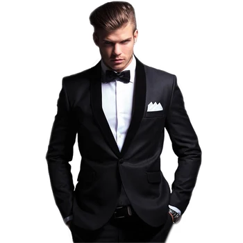 Crna Muška Odijela Šal Rever Slim Fit Individualne Formalne Tuxedos Za Vjenčanja Mladoženja Jedan Gumb Prom Blazers (jakna+Hlače)