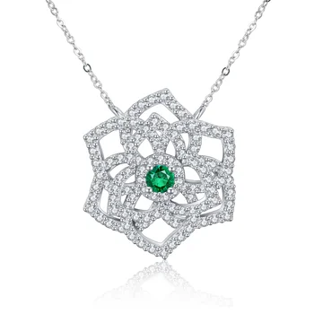 Zhanhao Vintage Lab Grown Emerald Green Necklace S925 Sterling Silver One Piece lanac Na vrat women For Women