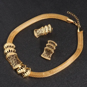 Dubai Zlatna Boja Kit nakit Ogrlica i Naušnice Zbirka Modni Detalj Nigerija Vjenčanje Afrički Talijanski Ženski nakit Kit