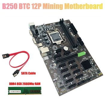 B250 BTC Planina Matična Ploča sa DDR4 8G 2666MHz RAM+Kabel SATA LGA 1151 DDR4 12XGraphics Utor za kartice BTC Miner