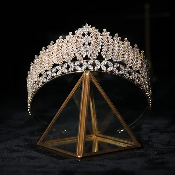 EYER Visoka Kvaliteta Zlatna Boja Tijara Cijeli Kubni Cirkonij Princeza Kraljica Crown Haljine Za Vjenčanje Vjenčanja Tijara Cvijet Nakit Kruna