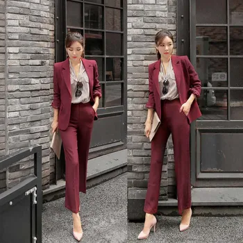 2018 Korejski Business Casual Odijelo, Modni Tanki Mali Jaknu, Slobodan Hlače Do gležnja, komplet od dva predmeta