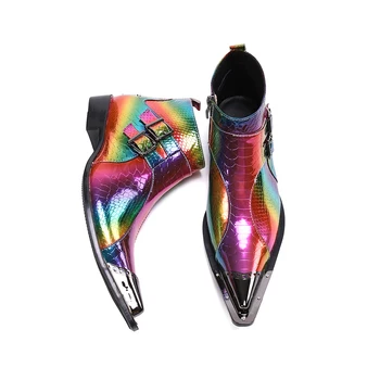 Marke Dizajner Muške Cipele S Oštrim Metalnim Vrhom Kožne Čizme za Muškarce u Boji Večernje Vjenčanje Cipele za Muškarce Botas Hombre