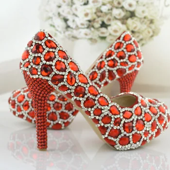 Gorski Kristal Visoke Štikle Večernje Cipele Crvene Cipele Vjenčanje U Elegantnoj Izvedbi Mogućnost Crystal Stranke Platforme Žena Pumpe Mode