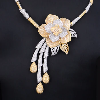 Blachette 4PCS Fashion Luxury Flowers Jewelry Set For Women Wedding African Indian Cubic Zirconia Dubai Ekskluzivni Vjenčanje Dekoracije