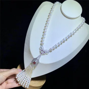 Moda novi 8-9 mm, bijela slatkovodni slika biseri kićanka privjesak ogrlica duljine 48 cm