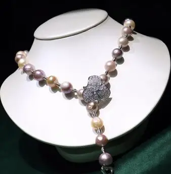 Pravi 11-12 Mm Slatkovodni biseri Ogrlica baroka pomiješan boje privjesak pribor Spone Cirkon crystal Nakit