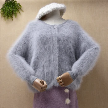 ženska moda kratak stil kose mink kašmir pletene dugi rukav šišmiš slobodan džemper cardigans angora, krzno jaknu, kaput
