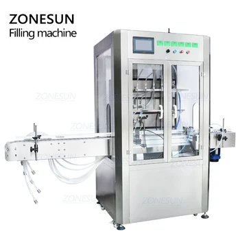 ZONESUN Custom Automatic 6 Heads Magnetic Pump Solvent E-liquid Essential Oil Jar Punjenje Machine With Dust Cover