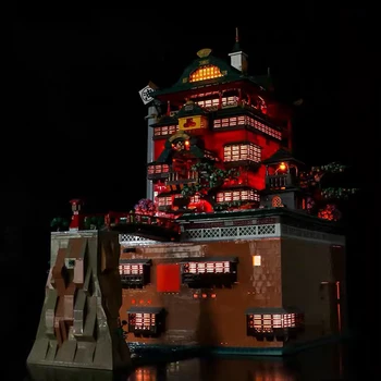 MOC City Street View Oil House Soup Hot Springs Hall Hotel Model Bricks DIY Creative Anime Scene Building Blocks, Igračke za Djecu Gifts