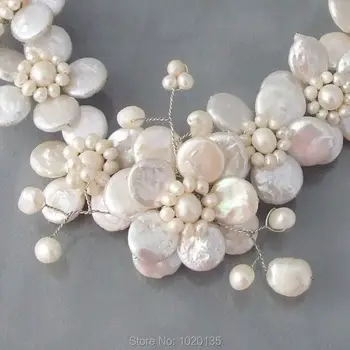 2 reda bijele slatkovodni biseri novčić cvijet i baroka ogrlica 18 inča veleprodaja perle FPPJ FPPJ