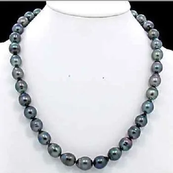 Sjajan 12-13 mm tahitian paun zeleni biseri necklaces18inch 925silver