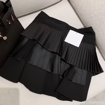 Nova mala crna super tanke crne плиссированная traka multi-level нерегулярная suknja trapeznog oblika