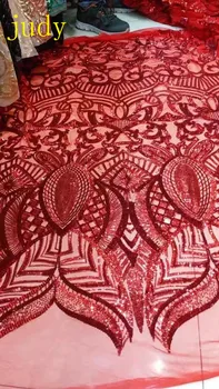 Na raspolaganju 5 metara/paket Jarko crvene šljokice vezeni francuski stil tkanina za vjenčanica modni faza Besplatna dostava