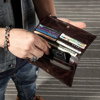 AETOO ultra-tanki muški dug novčanik kožni klasicni identitet trendi torbicu, prvi sloj bičevati jednostavan mladih novčanik