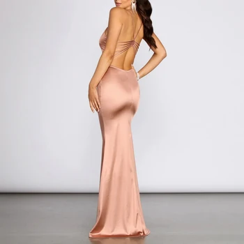 Večernje haljine Sirena Evening Dress Long 2020 Satin Seksi Backless Vestidos De Fiesta Spaghetti Straps V-Neck Robe De Soiree